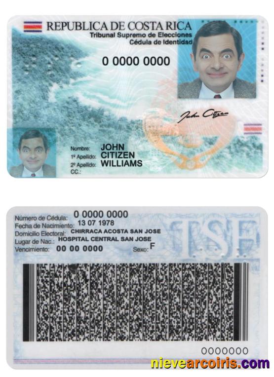 Costa Rica identity card, with fonts, version 2